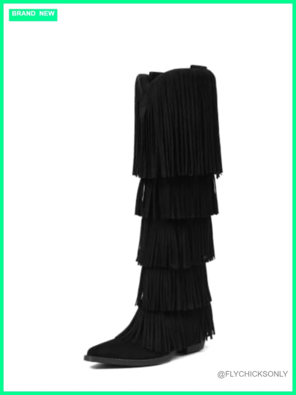 Wide Calf Knee High Fringe Western Cowboy Boots Pointed Toe Slip On